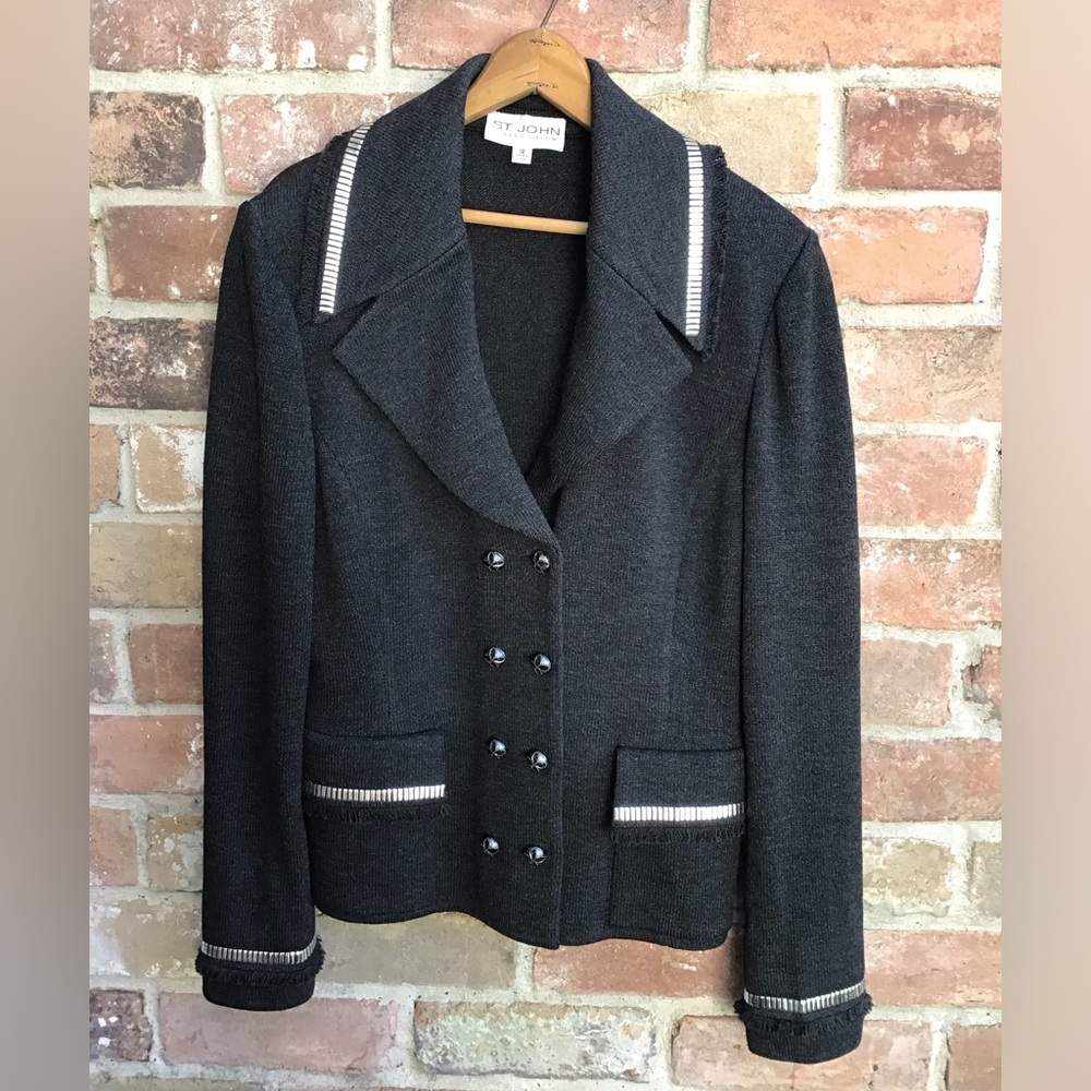 St. John Collection Gray Blazer with Silver Accents
